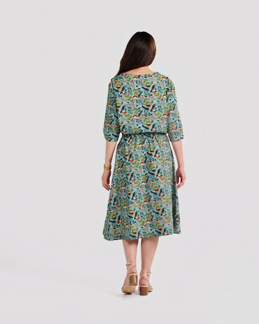 Jupe midi à poches imprimée motif ornithologie pour femme
