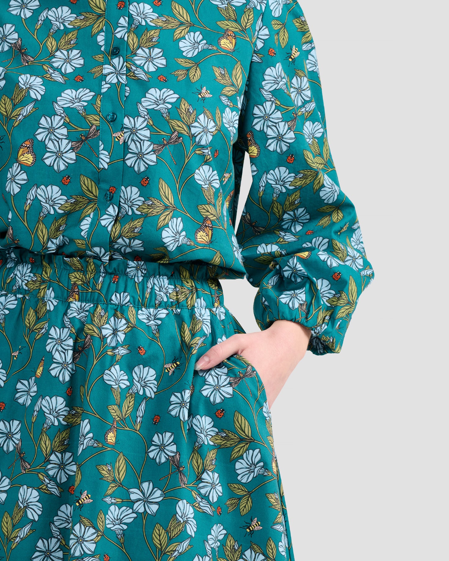 Women's Puff Sleeve Blouse With A Hand-Drawn Flora in Flight Print