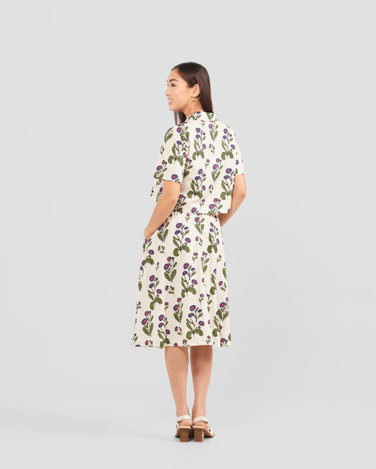 Floral Stamp Blouse And Skirt Set