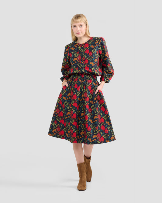 Women's Puff Sleeve Blouse With A Hand-Drawn Pomegranates Print