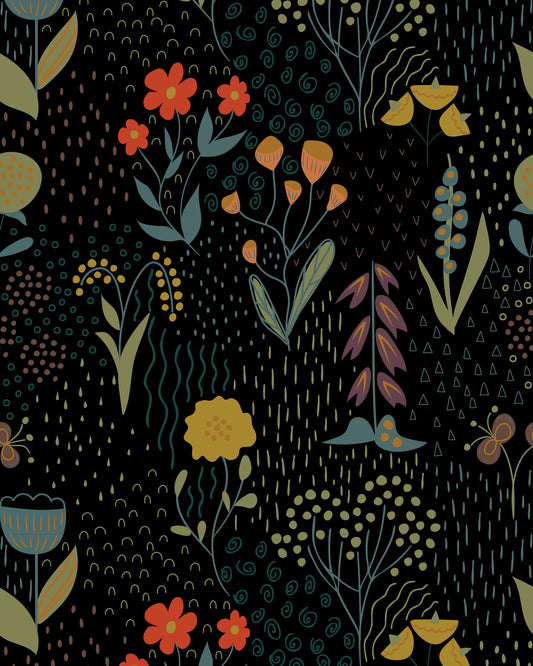 Rainy Field Black Print Tote