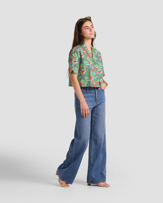 Chemise courte oversize à imprimé pastèque pour femme