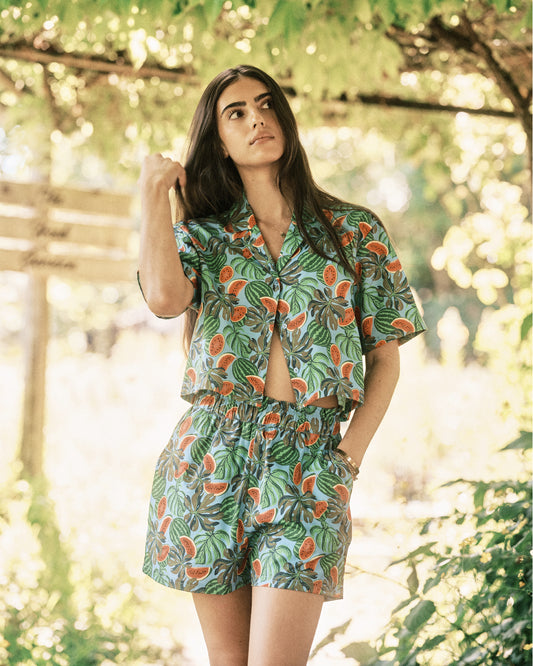 Chemise courte oversize à imprimé pastèque pour femme
