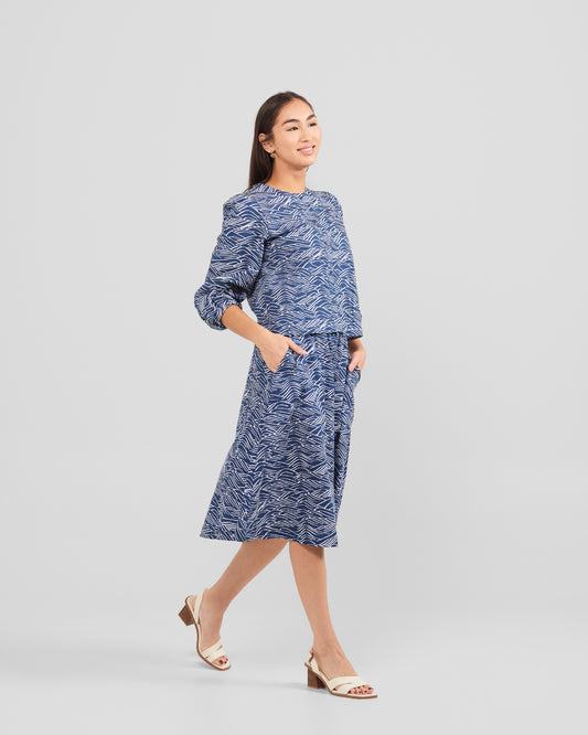 Jupe midi à poches imprimée grandes vagues pour femme