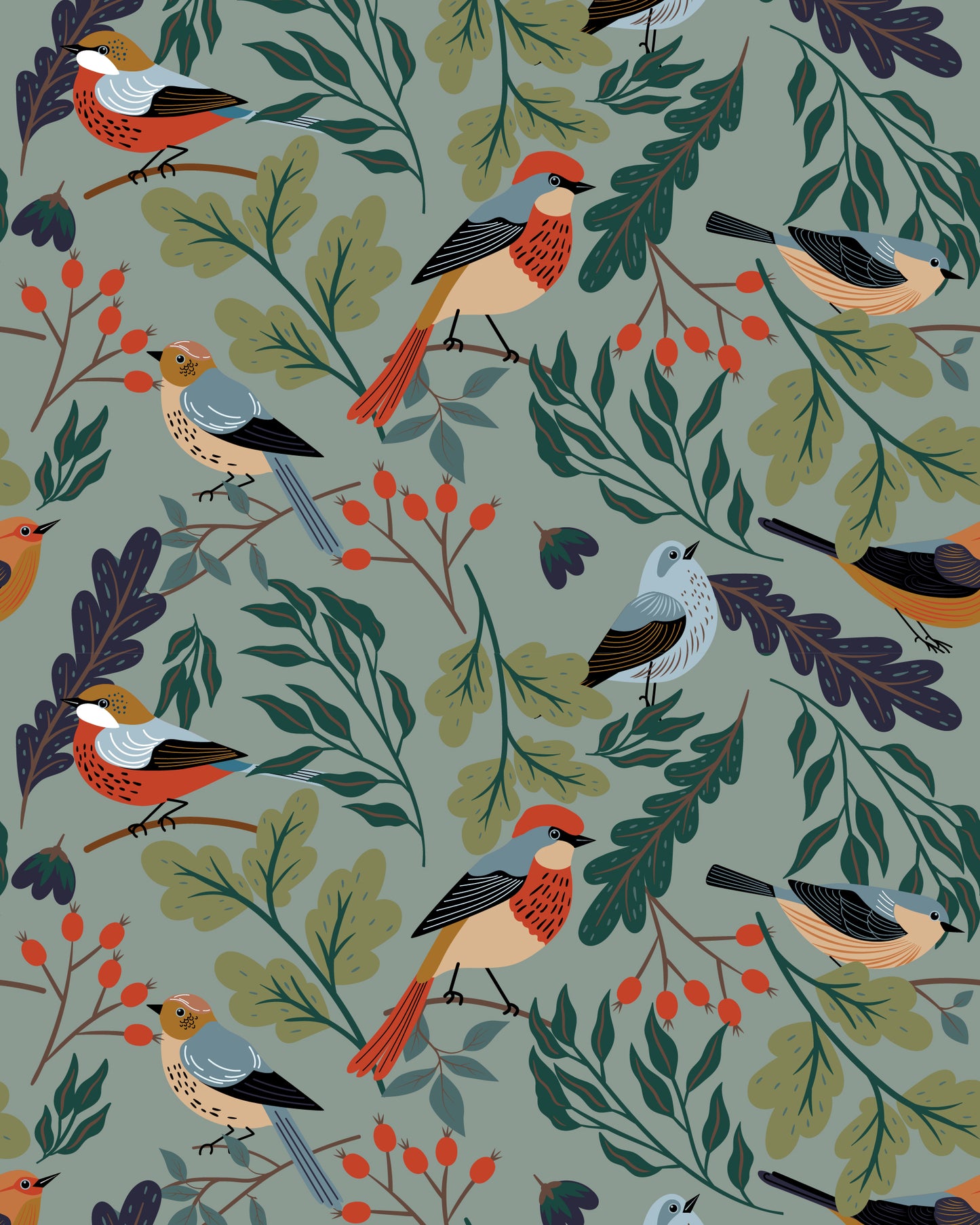 Women's Bird Watching Print Midi Pocket Skirt