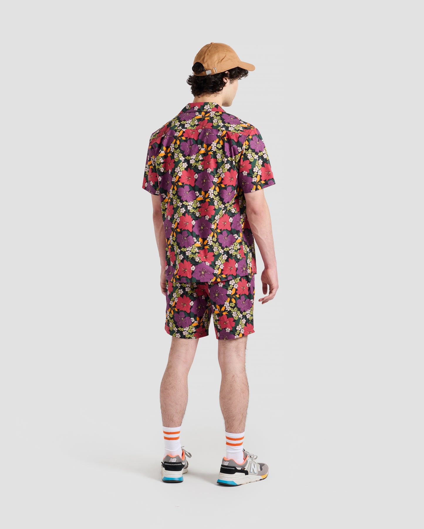 Purple Tropical Floral Print Camp Shirt