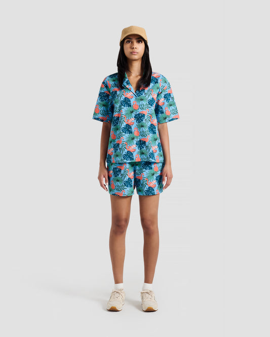 Women's Flamingos Print Oversized Camp Shirt
