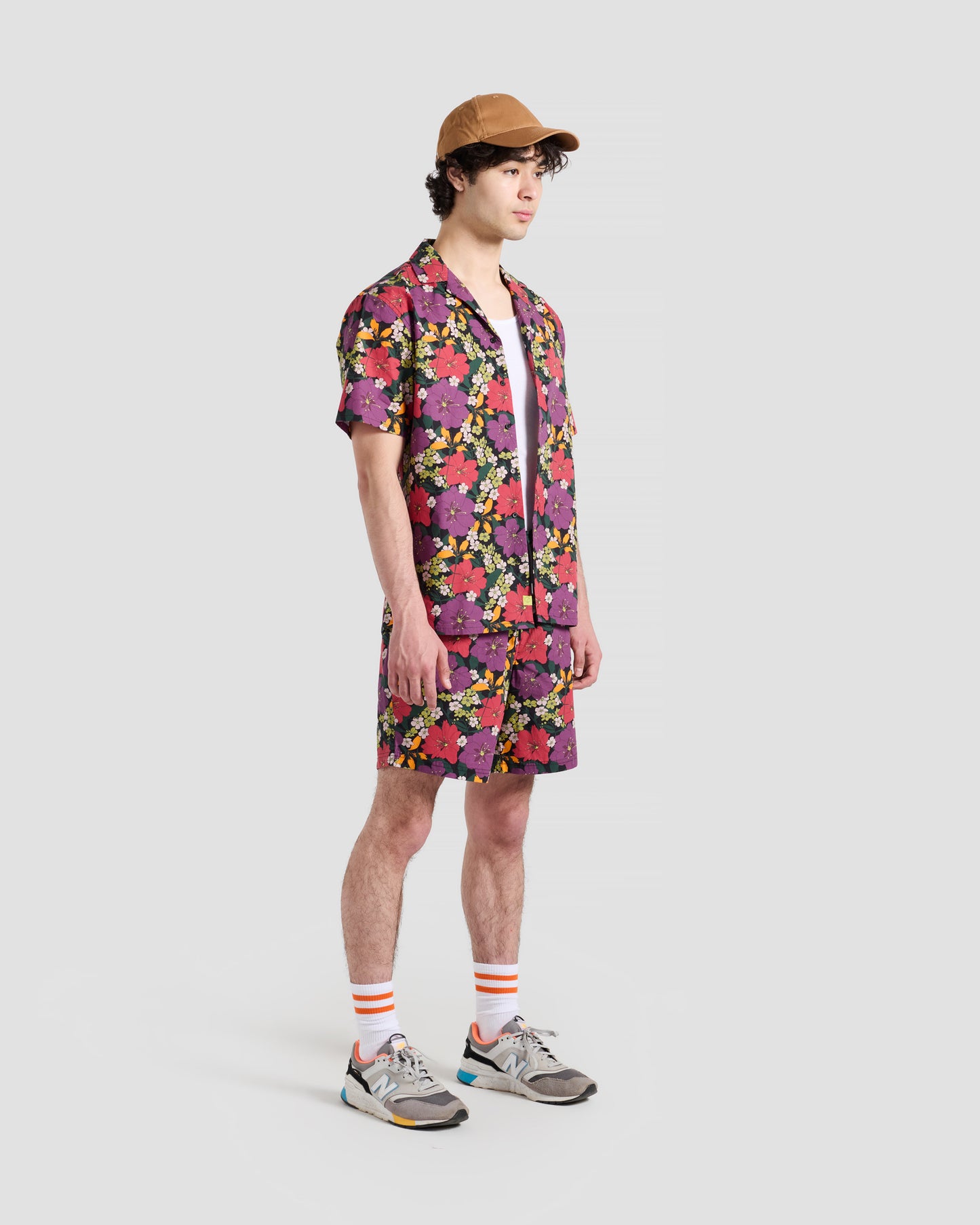 Purple Tropical Floral Print Camp Shirt