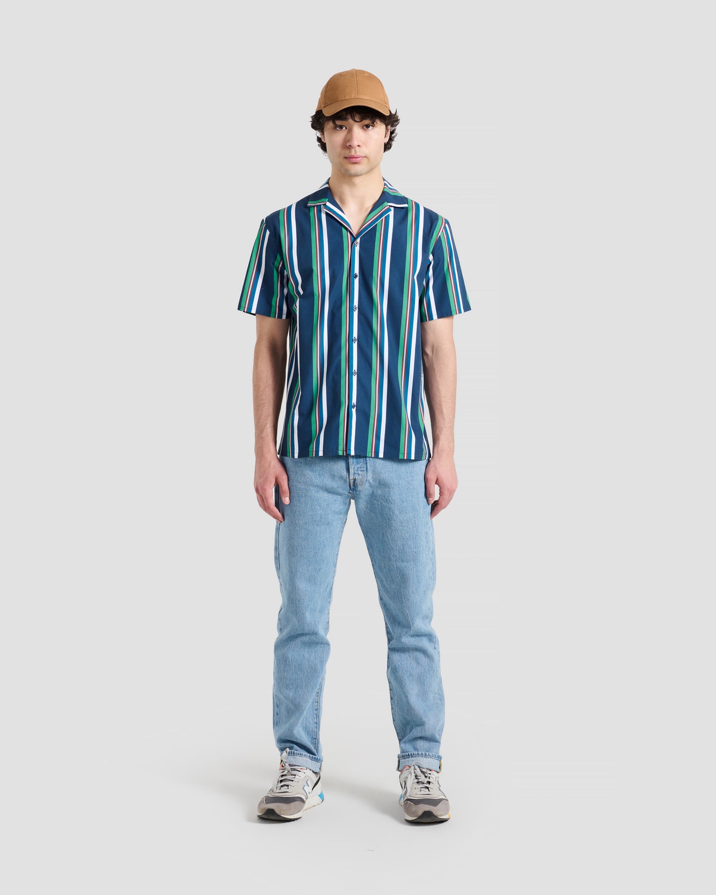 Retro Stripe Navy Print Camp Shirt