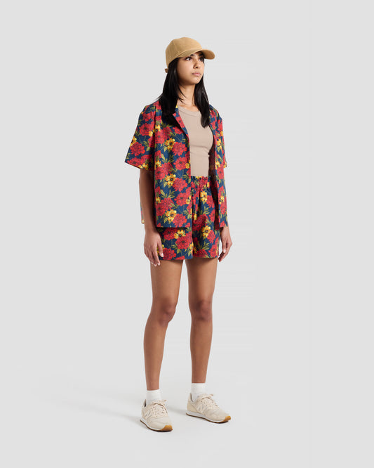 Women's Wild Peonies Print Oversized Camp Shirt