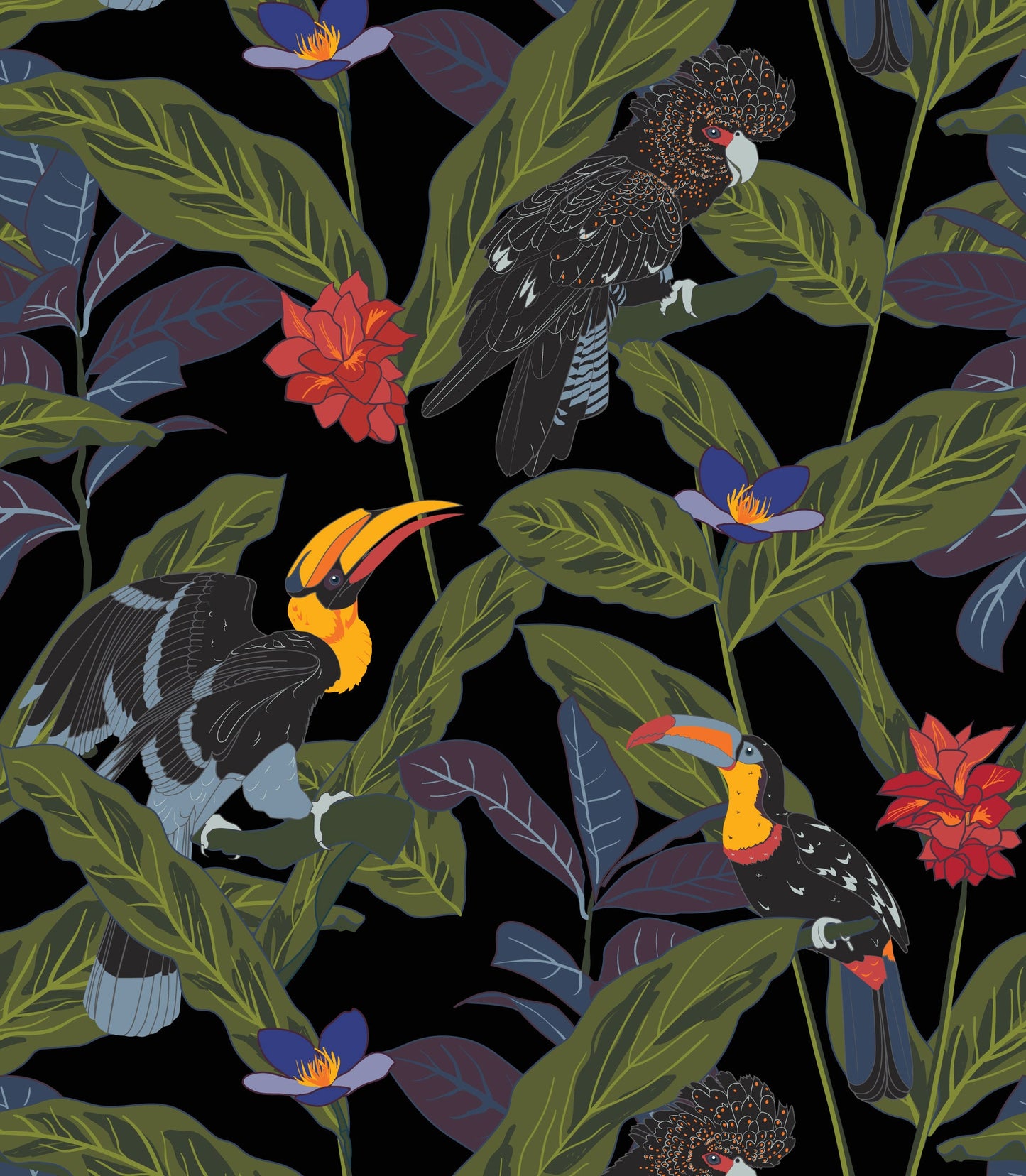 Tropical Birds Print Camp Shirt