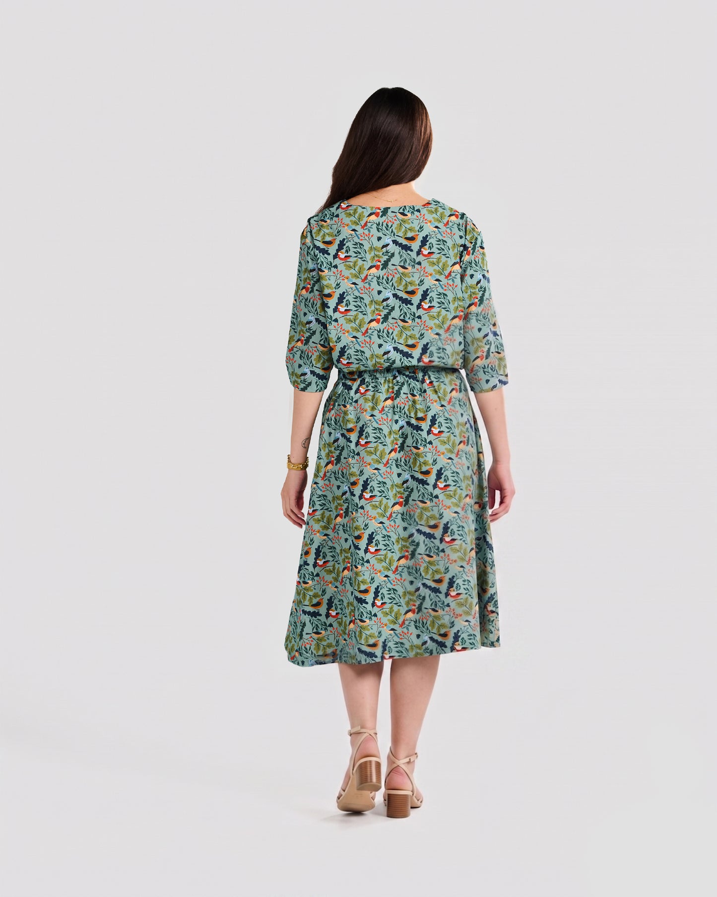 Women's Bird Watching Print Midi Pocket Skirt