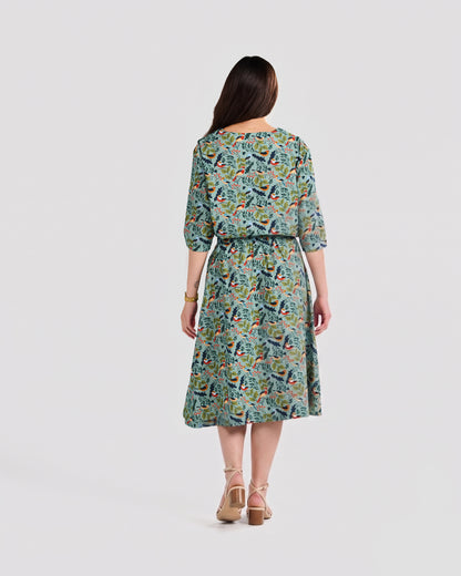 Women's Bird Watching Print Midi Pocket Skirt