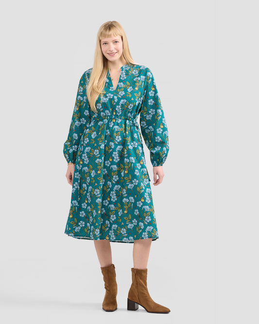 Flora in Flight Printed Adjustable Waist Midi Dress With Pockets