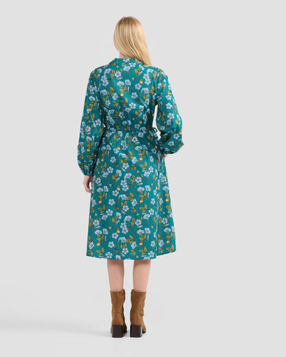 Flora in Flight Printed Adjustable Waist Midi Dress With Pockets