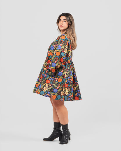 Floral Gallery Printed Boho Puff Sleeve Mini Dress With Pockets