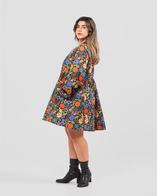 Floral Gallery Printed Boho Puff Sleeve Mini Dress With Pockets