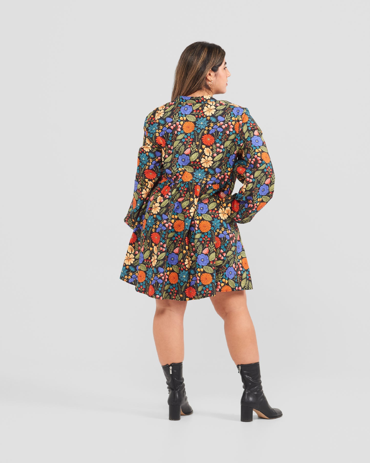 Floral Gallery Printed Boho Puff Sleeve Mini Dress With Pockets