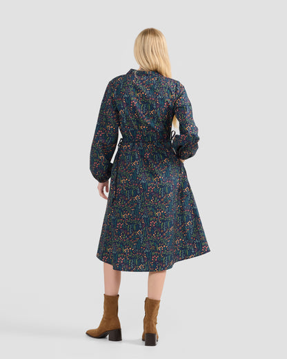 Floral Range Printed Adjustable Waist Midi Dress With Pockets