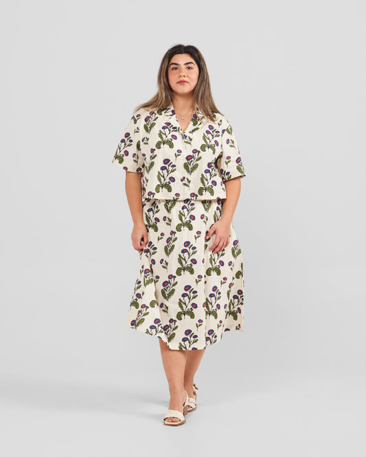Women's Floral Stamp Print Midi Pocket Skirt