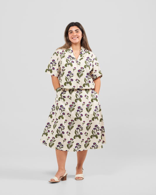 Women's Floral Stamp Print Midi Pocket Skirt