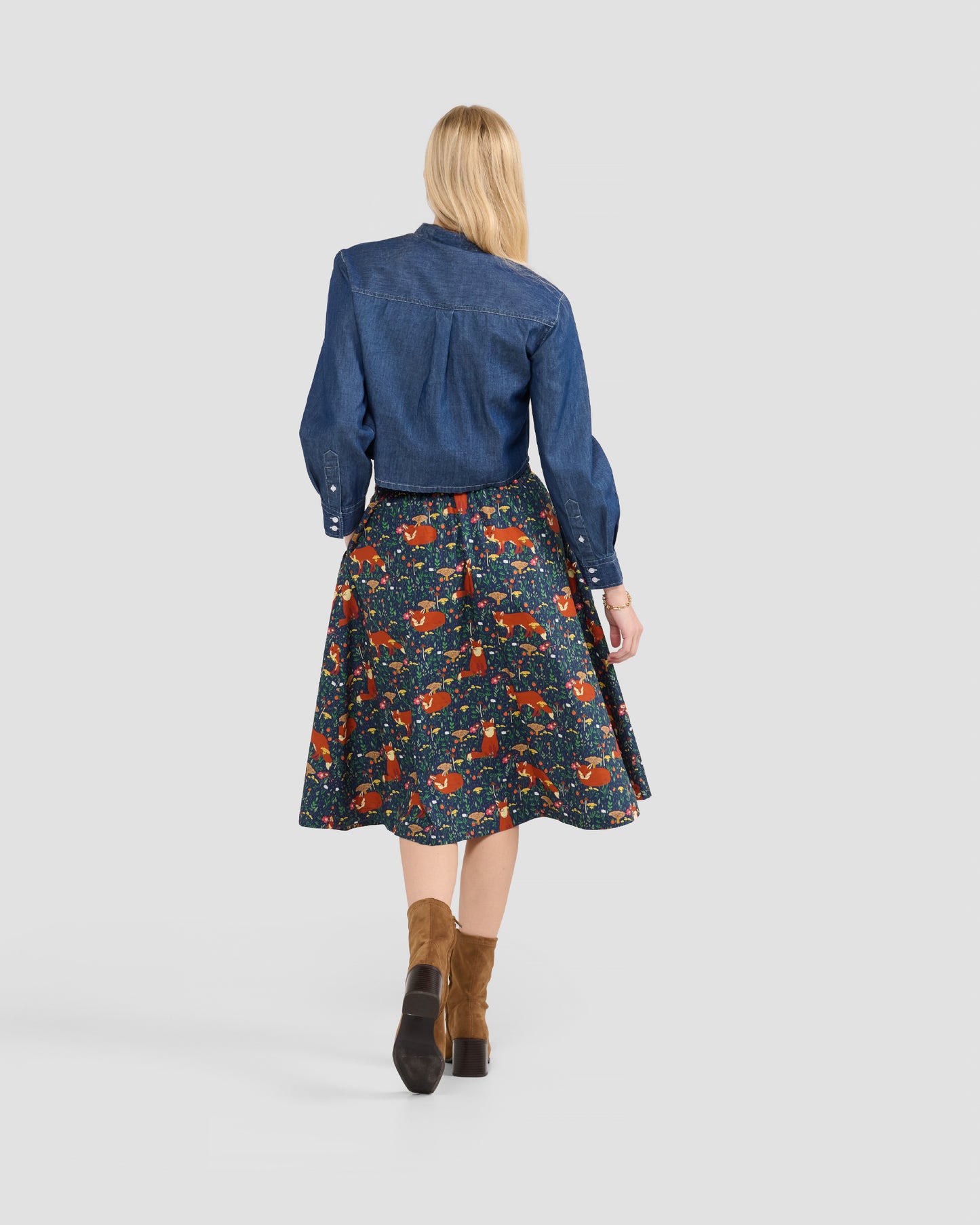Women's Forest Fox Print Midi Pocket Skirt