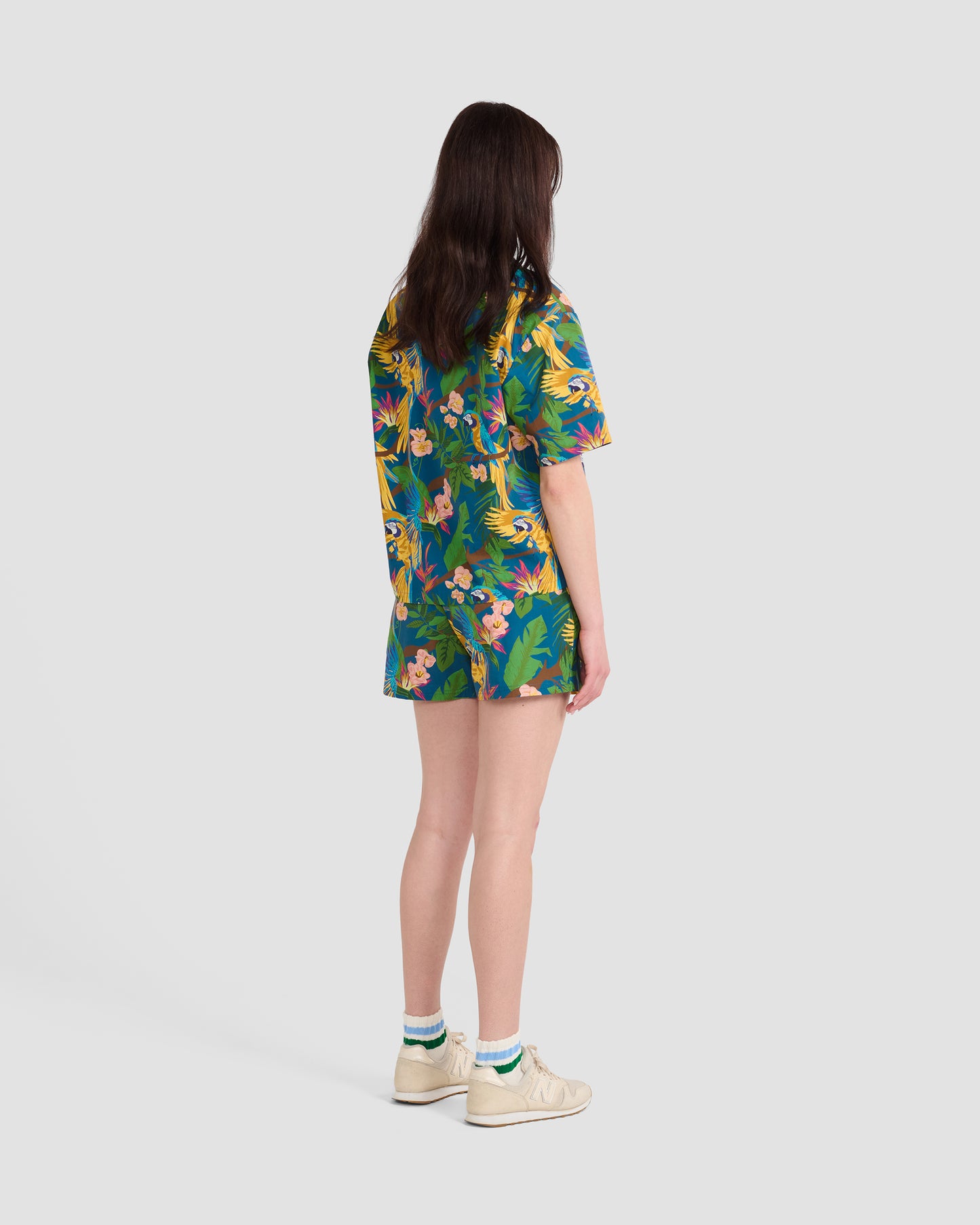 Women's Parrot Paradise Teal Print Oversized Camp Shirt
