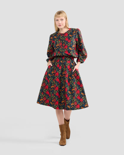 Women's Puff Sleeve Blouse With A Hand-Drawn Pomegranates Print