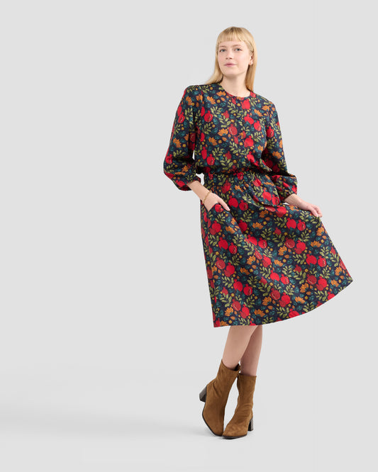 Falda midi con bolsillo y estampado de granadas para mujer