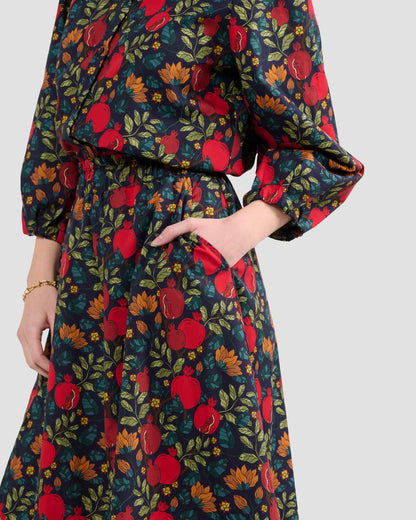 Women's Puff Sleeve Blouse With A Hand-Drawn Pomegranates Print