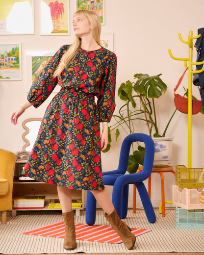 Women's Puff Sleeve Blouse With A Hand-Drawn Pomegranates Print