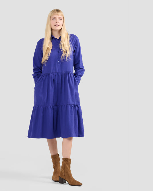 Deep Indigo Twill Flared Pocket Shirt Dress