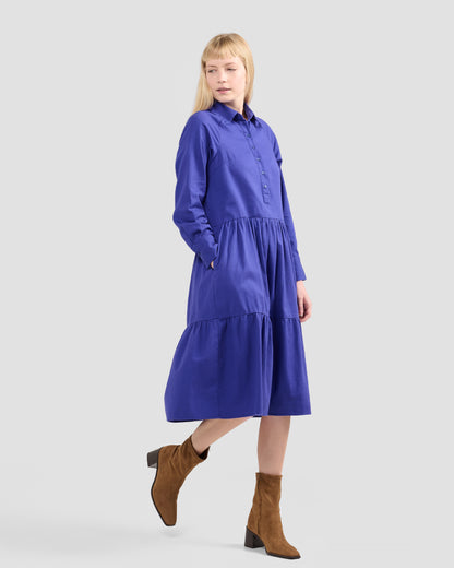 Deep Indigo Twill Flared Pocket Shirt Dress