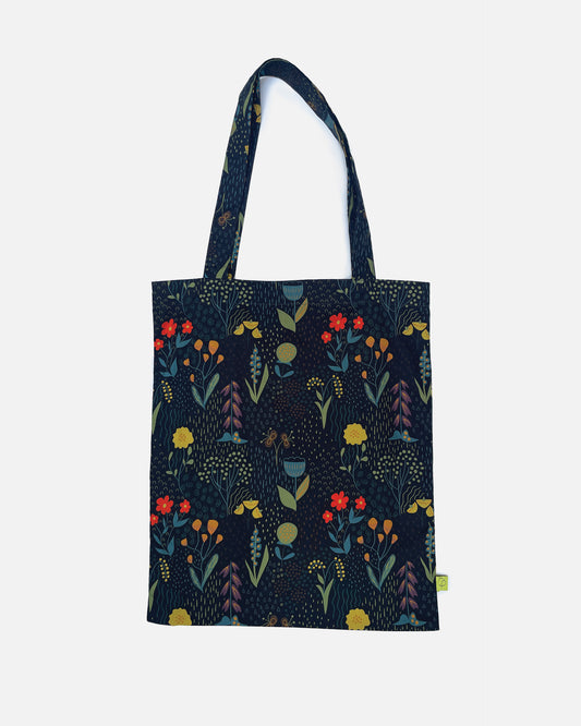 Rainy Field Black Print Tote