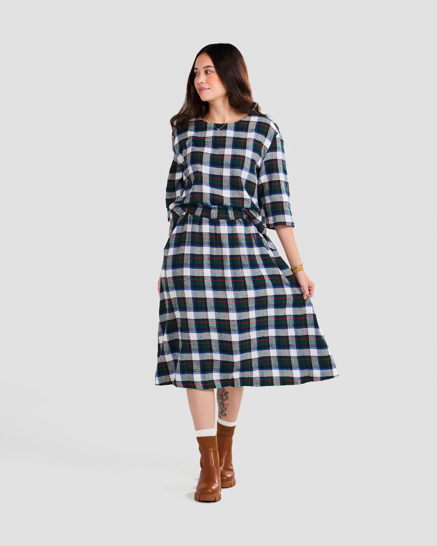 Women's Atlin Flannel Plaid 3/4 Sleeve Pull Over Blouse
