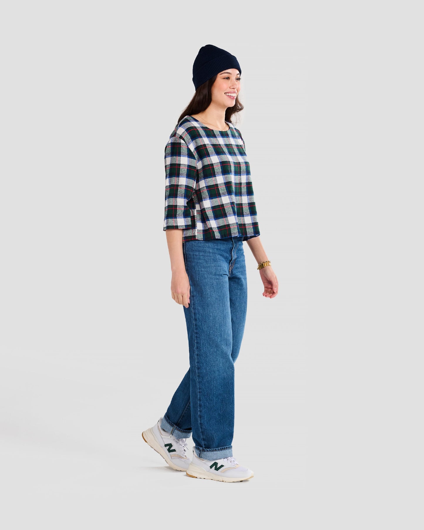 Women's Atlin Flannel Plaid 3/4 Sleeve Pull Over Blouse