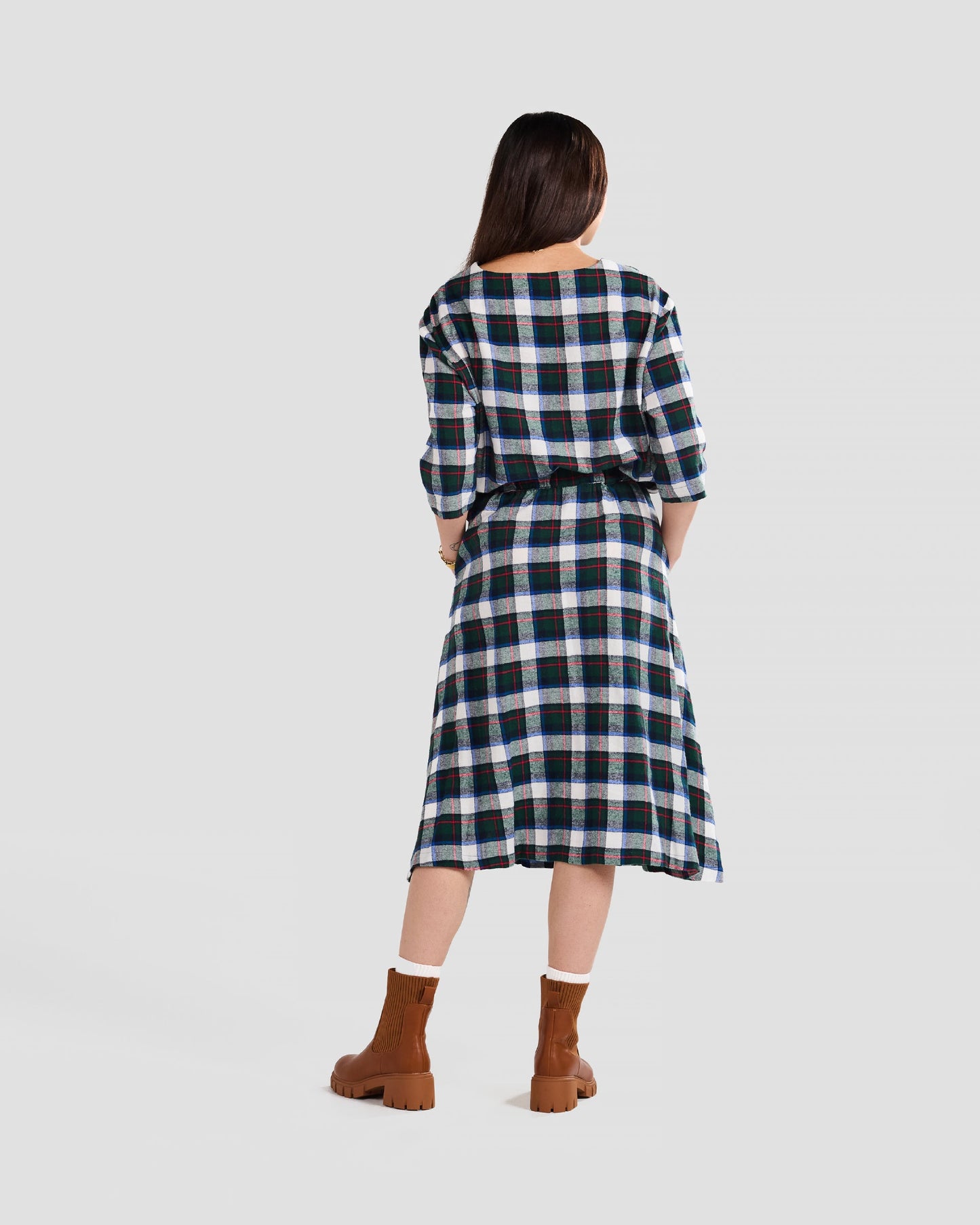 Women's Atlin Flannel Plaid 3/4 Sleeve Pull Over Blouse