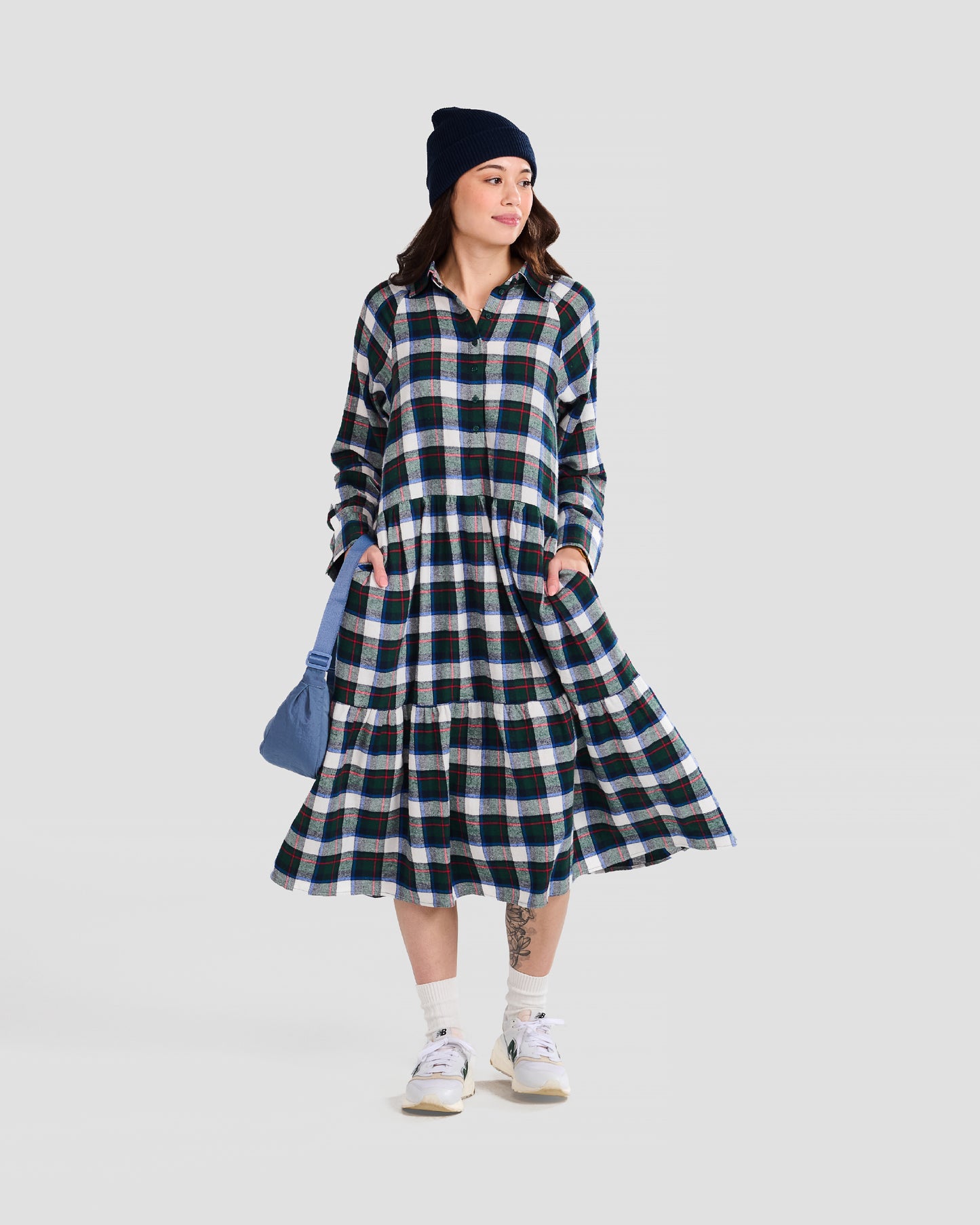 Atlin Flannel Plaid Midweight Flared Pocket Shirt Dress