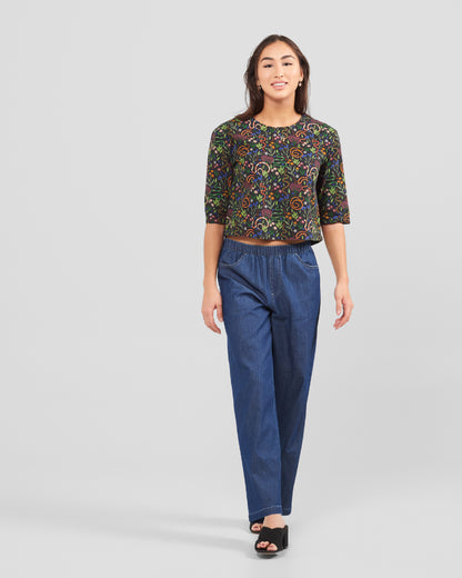 Women's Snakes And Flowers Print 3/4 Sleeve Oversized Pull Over Blouse
