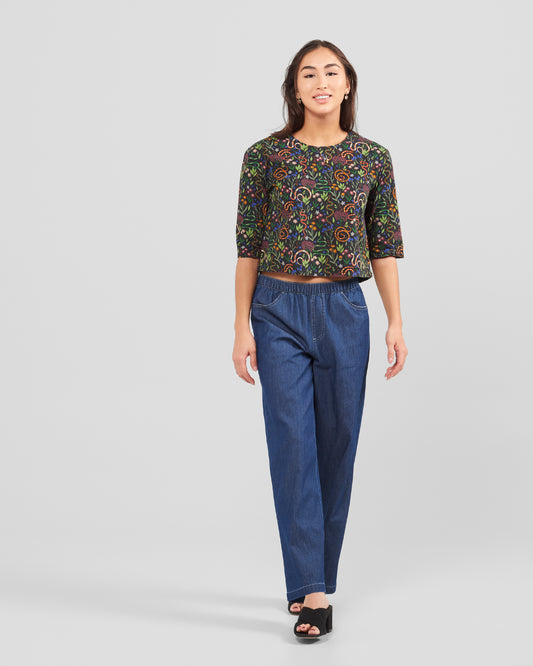 Women's Snakes And Flowers Print 3/4 Sleeve Oversized Pull Over Blouse