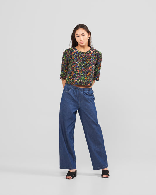 Women's Snakes And Flowers Print 3/4 Sleeve Oversized Pull Over Blouse