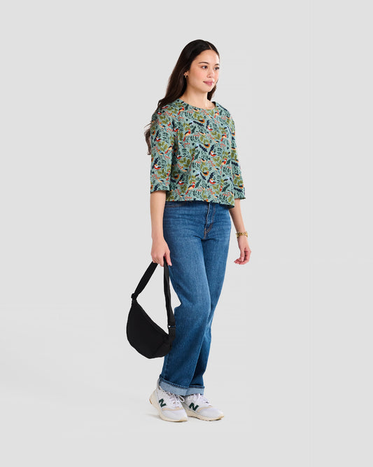 Women's Winter Birds Print 3/4-sleeve Pull-over Blouse