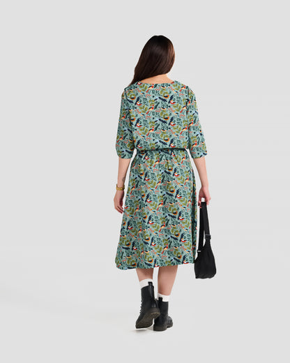 Women's Winter Birds Print Midi Pocket Skirt