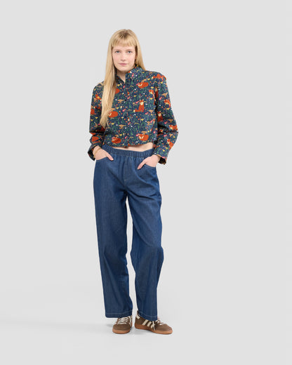 Women's Forest Fox Print Cropped Button Down Shirt