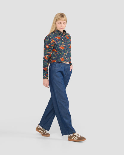 Women's Forest Fox Print Cropped Button Down Shirt