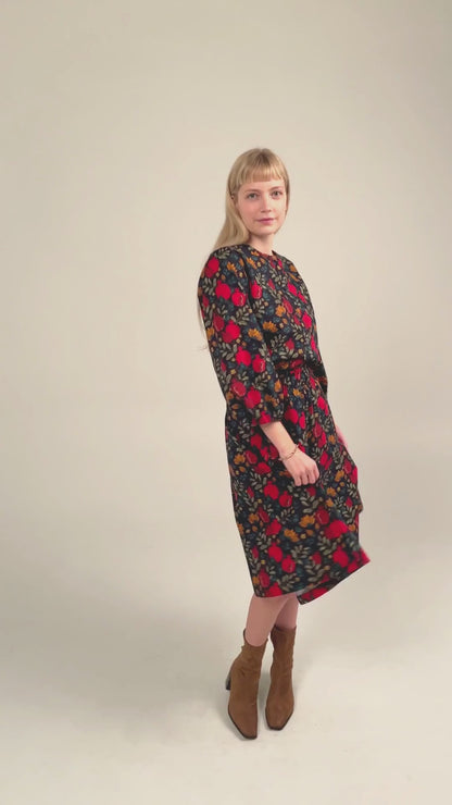 Women's Puff Sleeve Blouse With A Hand-Drawn Pomegranates Print