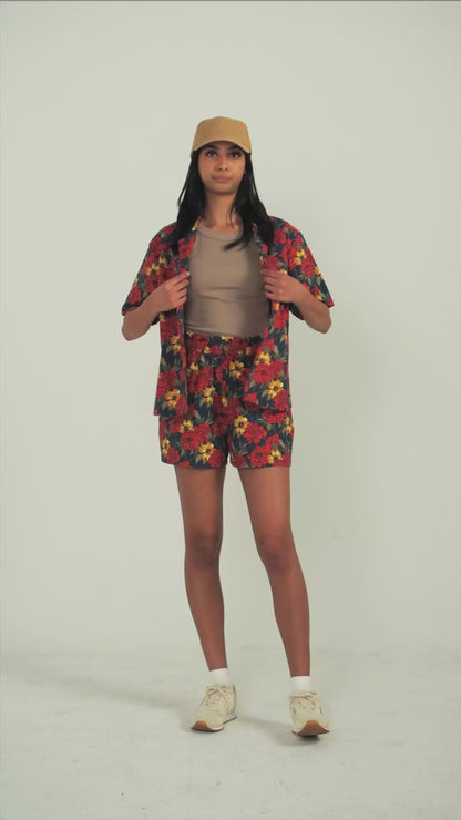 Women's Wild Peonies Print Oversized Camp Shirt