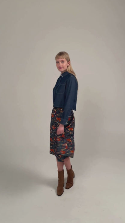 Women's Forest Fox Print Midi Pocket Skirt