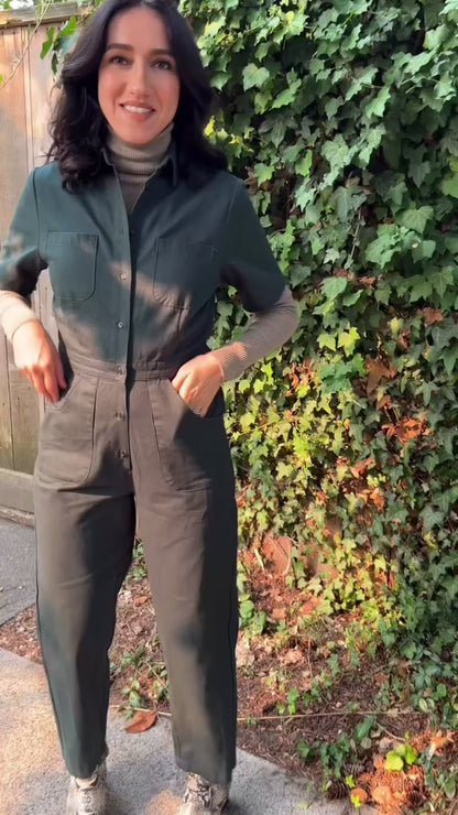 Women's Khaki Green Twill Jumpsuit