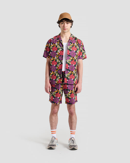 Purple Tropical Floral Print Camp Shirt